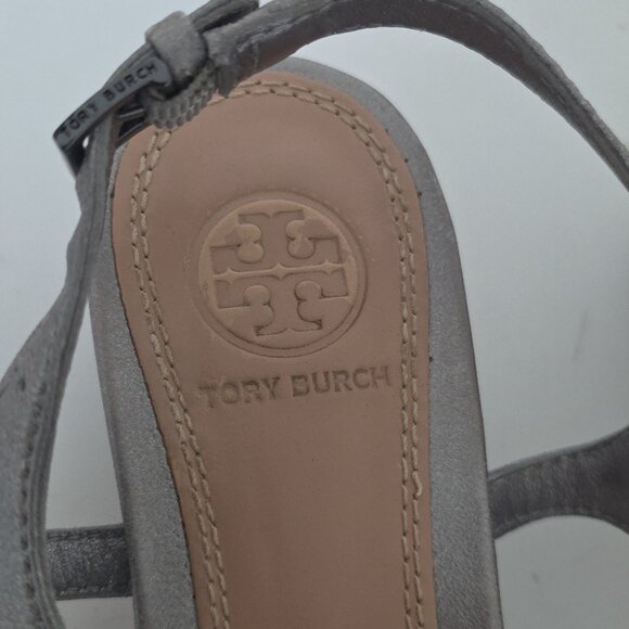 TORY BURCH | Silver Logo Thong Sandals Heels Sz 6M - Picture 4 of 6